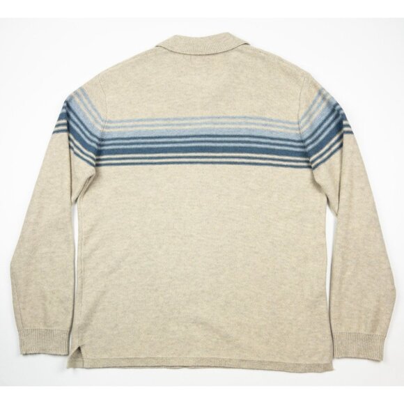 Marine Layer Striped Sweater Men's Medium Beige Blue Merino Wool Blend Collared - Picture 4 of 14